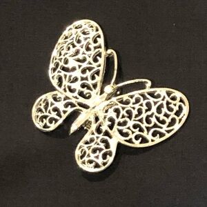 Butterfly brooch -filigree wings, silver coated metal